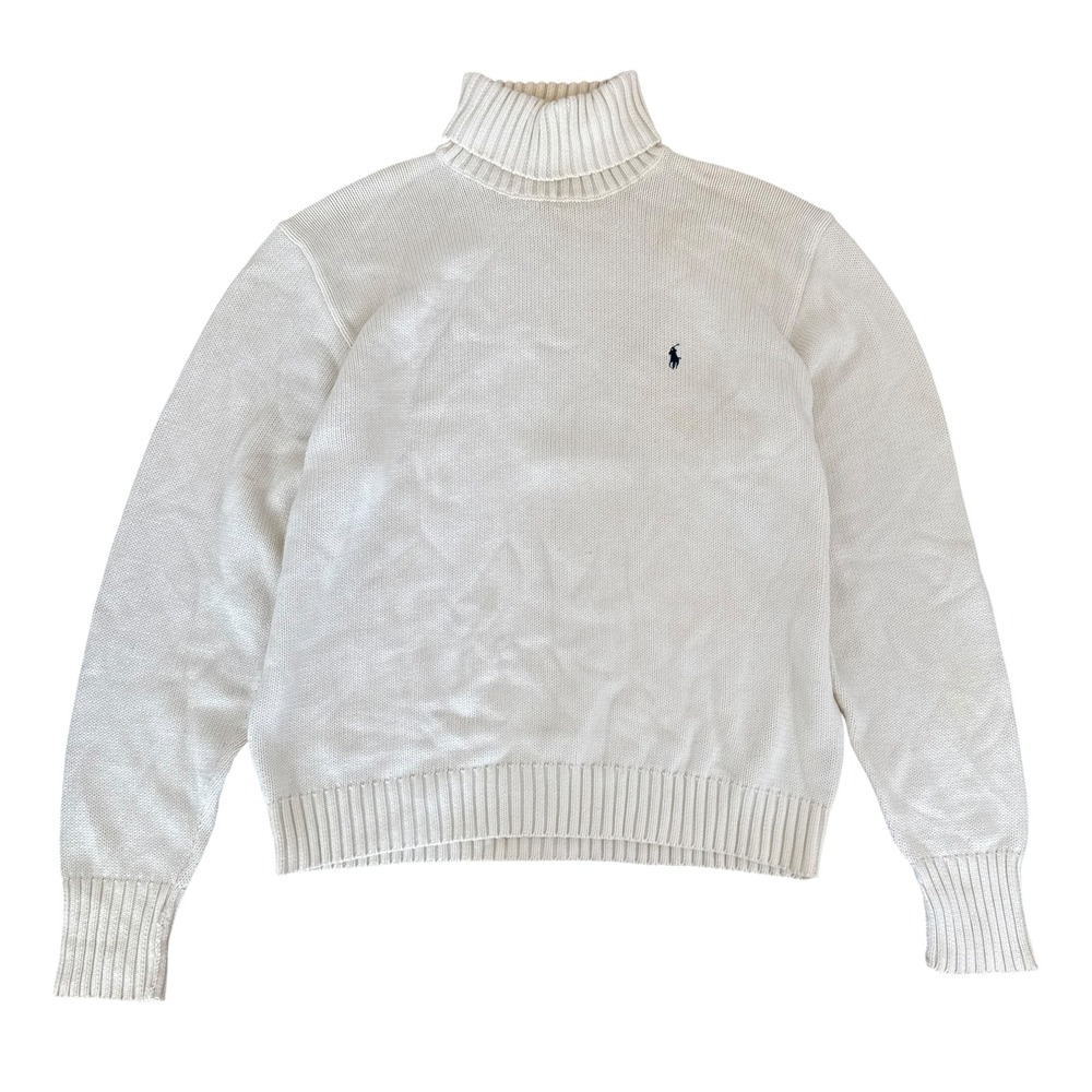 Polo Ralph Lauren Turtleneck Sweater Chunky Knit Large Cream vintage White 90: